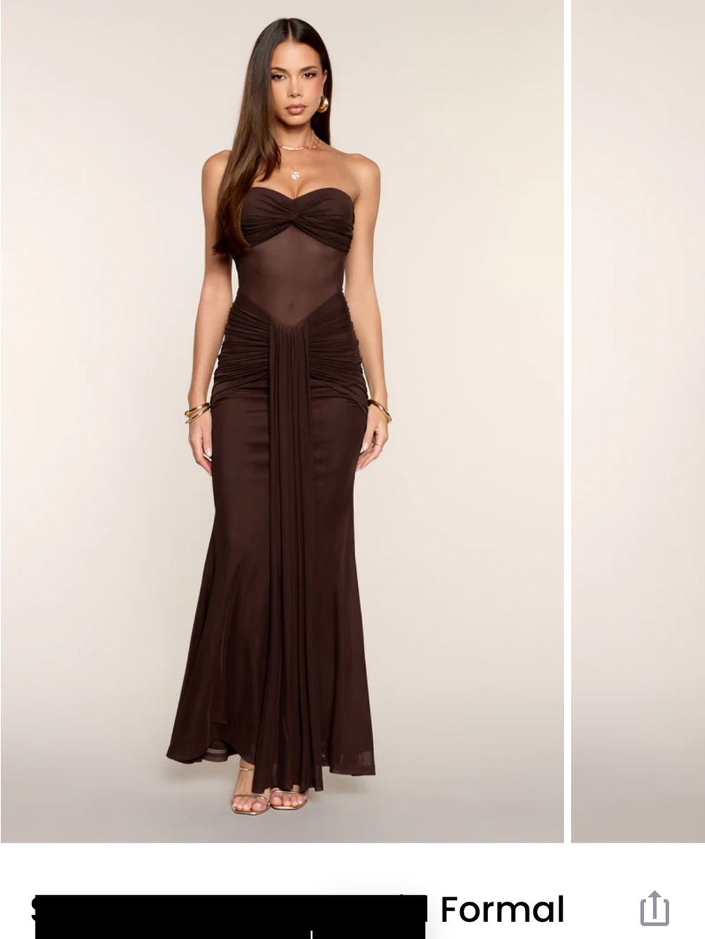 Windsor Brown Halter Ruched Maxi Dress